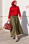 Kadın kırmızı kayık yaka uzun kol oversize basic bluz CLT055
