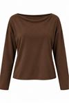 Kadın kahverengi kayık yaka uzun kol oversize basic bluz CLT055