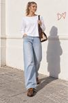 Kadın beyaz kayık yaka uzun kol oversize basic bluz CLT055