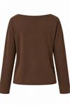 Kadın kahverengi kayık yaka uzun kol oversize basic bluz CLT055