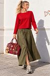 Kadın kırmızı kayık yaka uzun kol oversize basic bluz CLT055