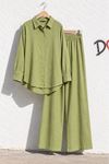 Kadın Yeşil Düğmeli Oversize Gömlek Beli Lastikli Pantolon İkili Takım TG046 