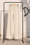 Kadın Bej Yüksek Bel Beli Lastikli Bağcıklı Bol Paça Pantolon EFL3952