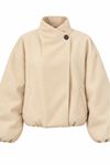 Kadın Bej Dik Yaka Balon Kol Oversize Kısa Bomber Ceket EFL7782 