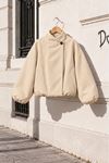Kadın Bej Dik Yaka Balon Kol Oversize Kısa Bomber Ceket EFL7782 